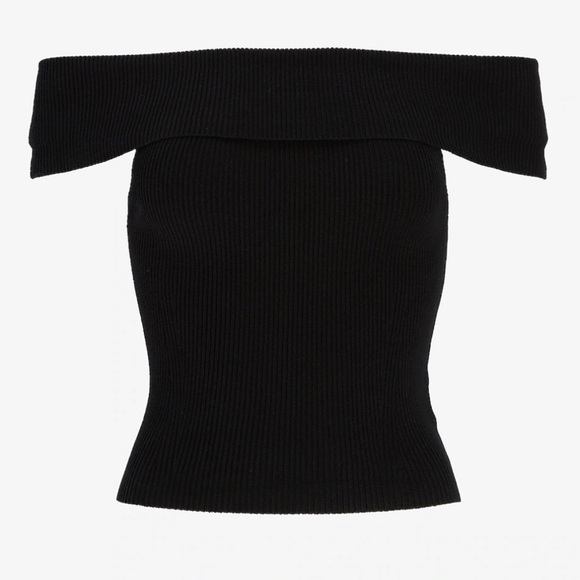 Express Black Off the Shoulder Ribbed Knit Top, Women’s Size Small Petite. - Picture 2 of 7